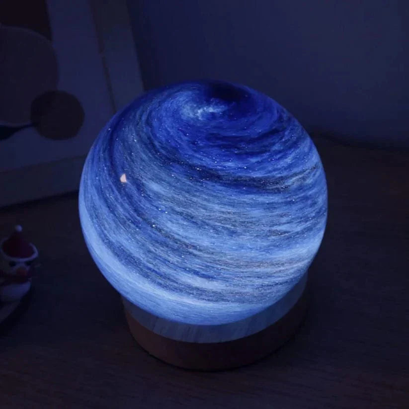 LED Mondlampe dimmbar, Tischlampe, Glas & Holz, USB