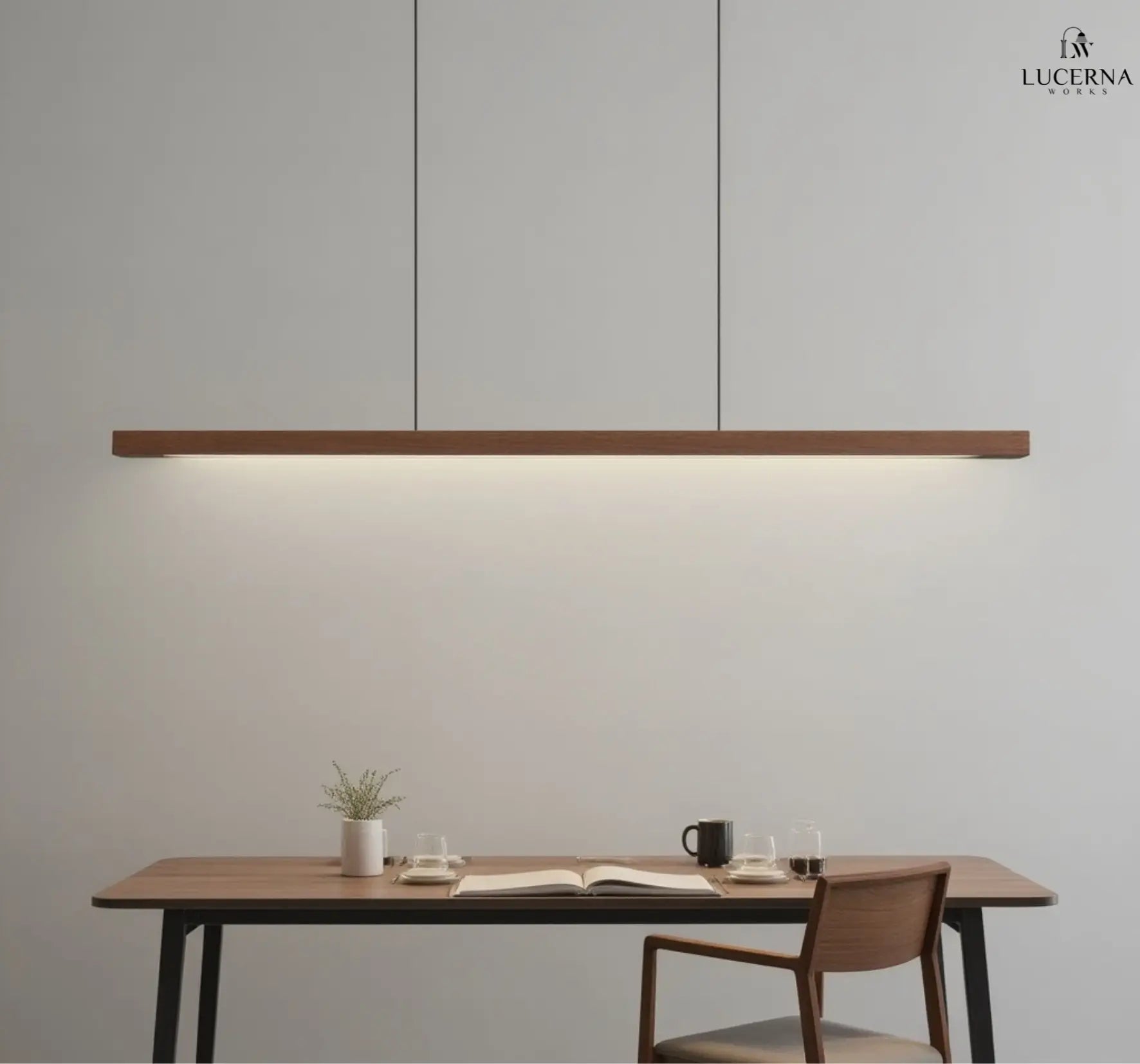 LED Hängelampe Esstisch Holzoptik, Lineare Pendelleuchte Dimmbar 120/150/180 cm