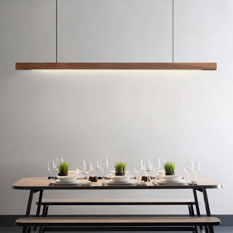 LED Hängelampe Esstisch Holzoptik, Lineare Pendelleuchte Dimmbar 120/150/180 cm