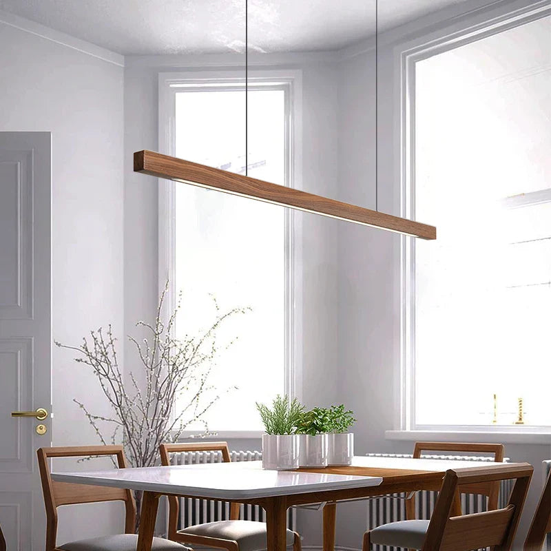 LED Hängelampe Esstisch Holzoptik, Lineare Pendelleuchte Dimmbar 120/150/180 cm