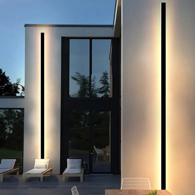 LED Außenwandleuchte Linear Schwarz IP65, Lange Wandlampe 120–200 cm Dimmbar