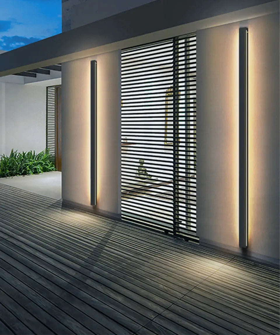 LED Außenwandleuchte Linear Schwarz IP65, Lange Wandlampe 120–200 cm Dimmbar
