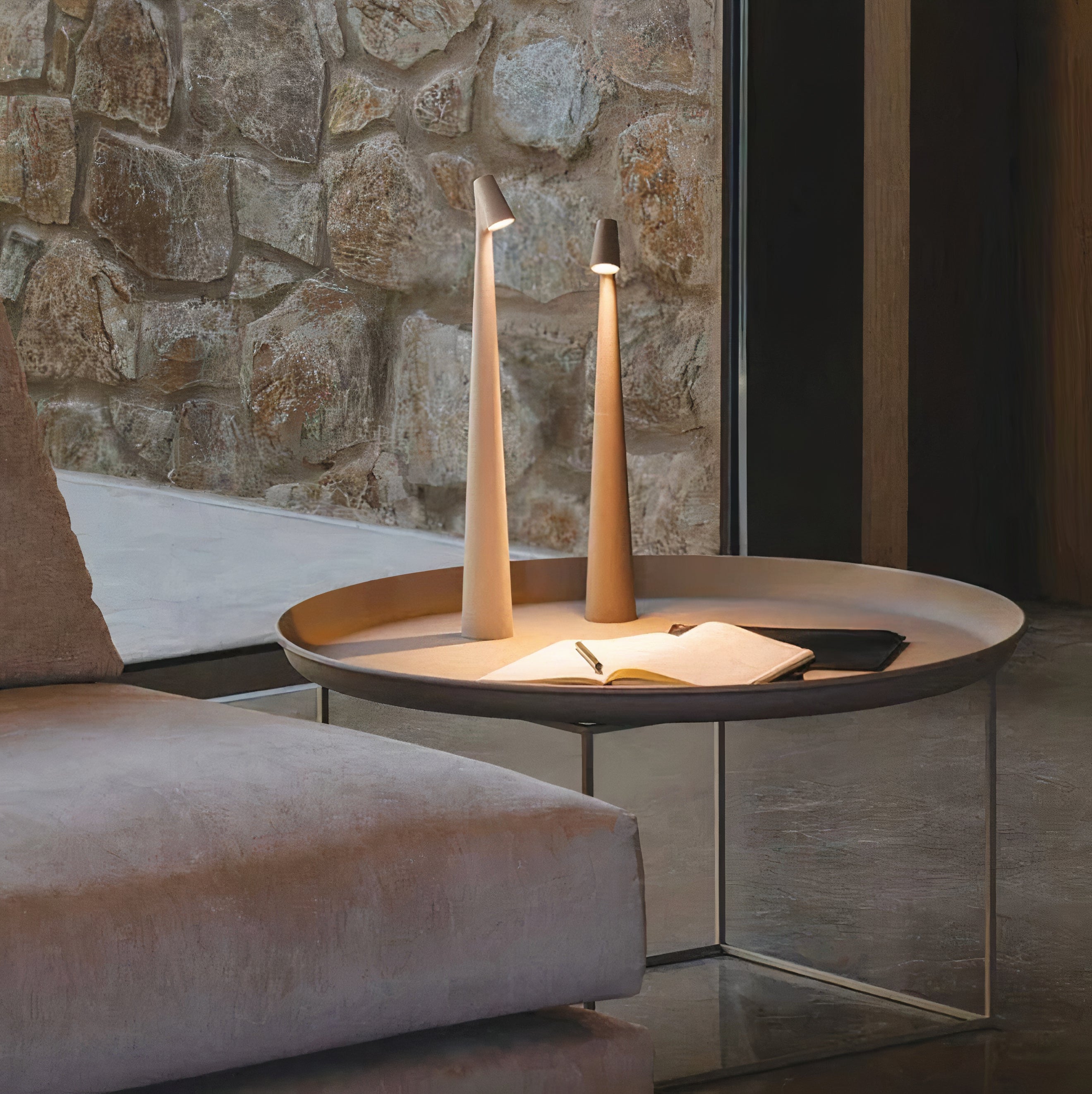 Kabellose LED Tischlampe mit Akku, Dimmbar, Holz Design, USB-C
