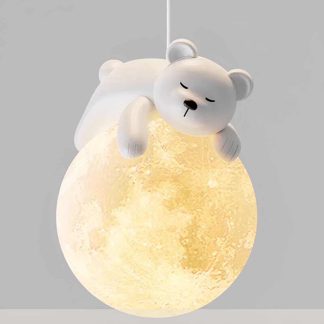 Moderne, minimalistische LED-Hängelampe in Form eines Teddybären aus Harz