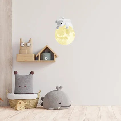 Moderne, minimalistische LED-Hängelampe in Form eines Teddybären aus Harz