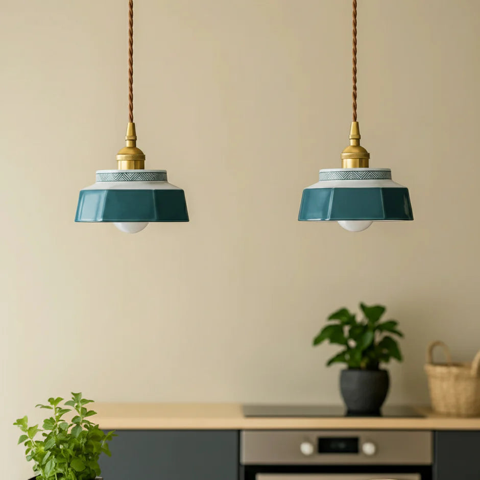 Pendelleuchte Keramik handbemalt – Skandinavisches Design, E27 LED