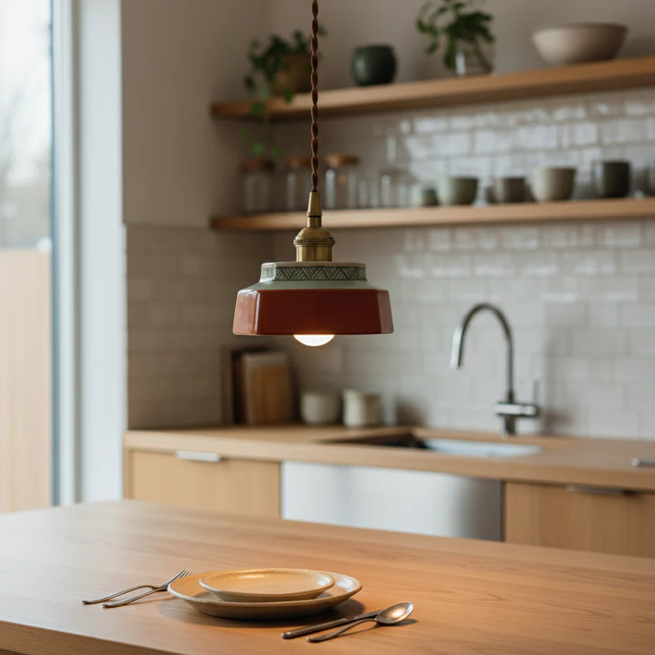 Pendelleuchte Keramik handbemalt – Skandinavisches Design, E27 LED