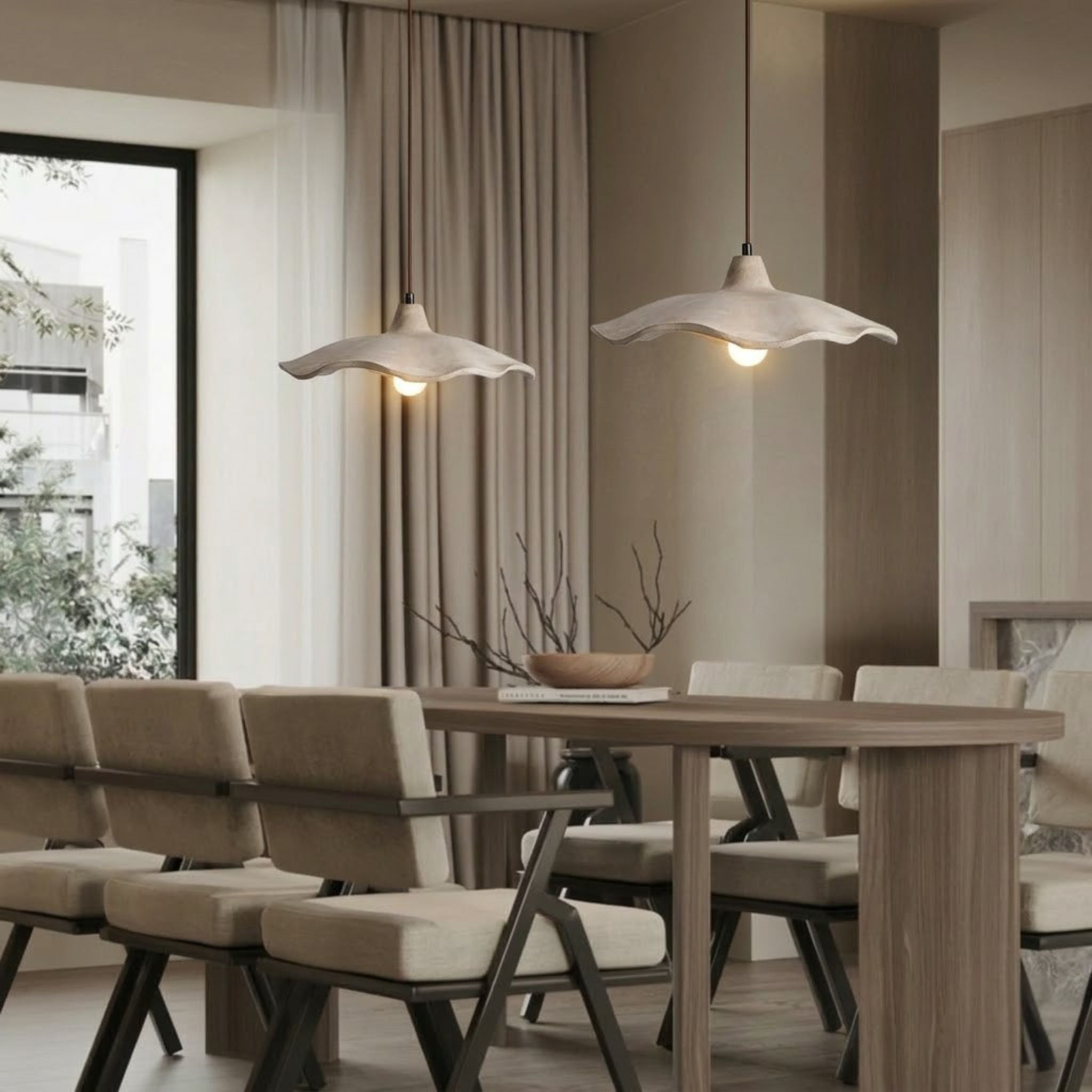 Moderne Hängelampe Travertin Beige, Wellenförmige Pendelleuchte Ø42 cm