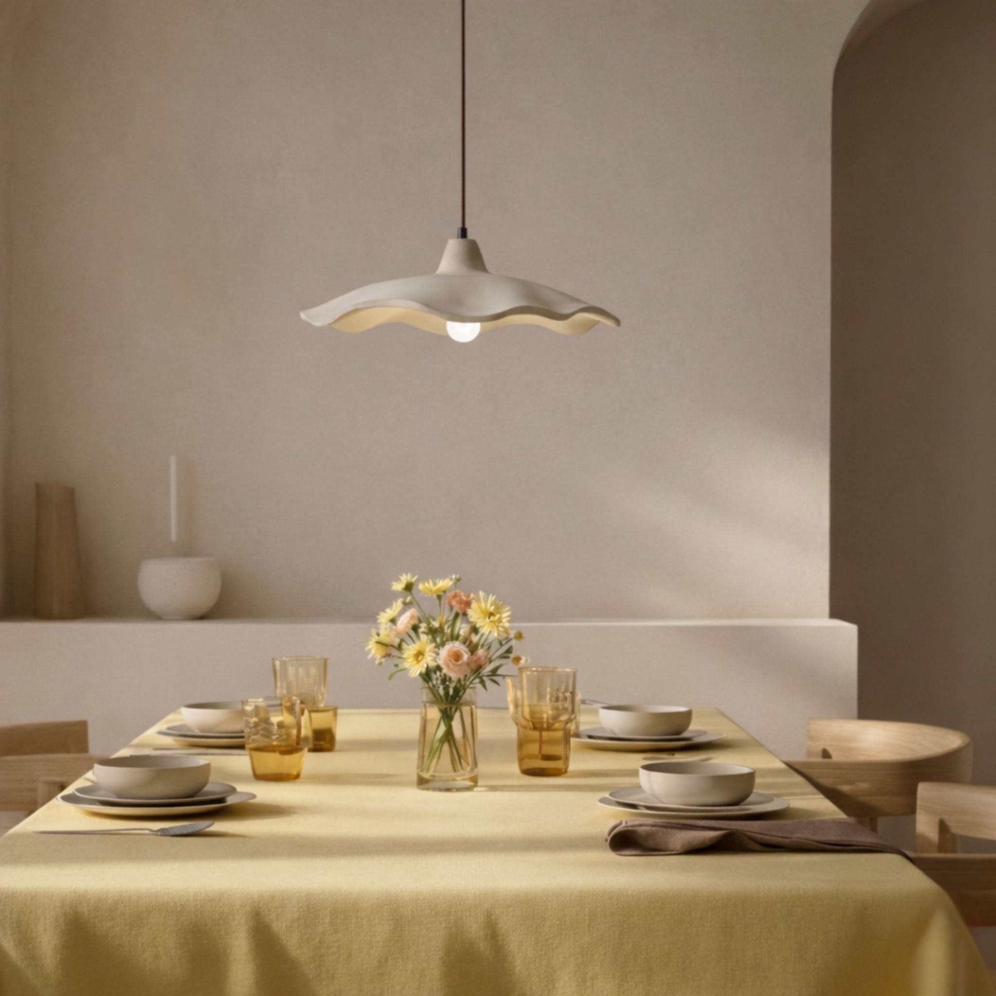 Moderne Hängelampe Travertin Beige, Wellenförmige Pendelleuchte Ø42 cm