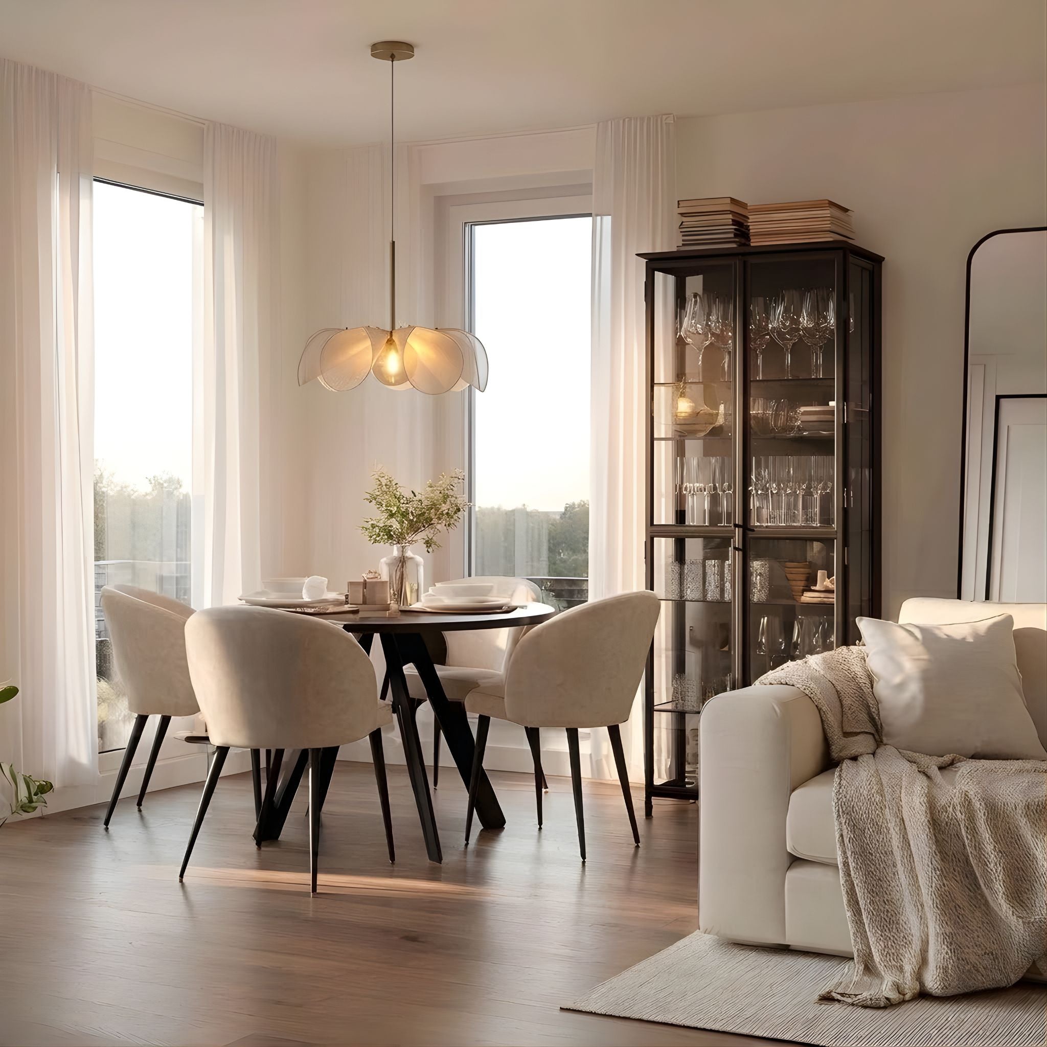 Stoff Pendelleuchte Blume, Hängeleuchte floral modern rund