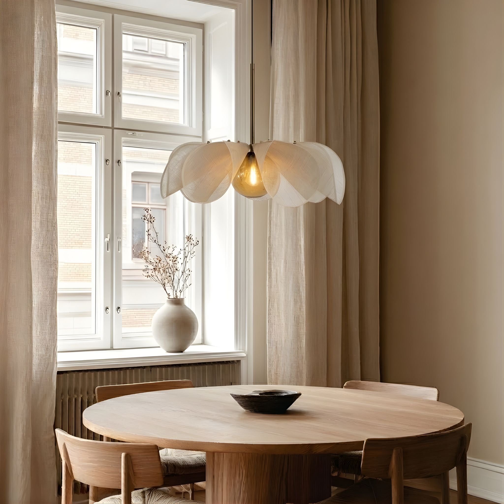 Stoff Pendelleuchte Blume, Hängeleuchte floral modern rund