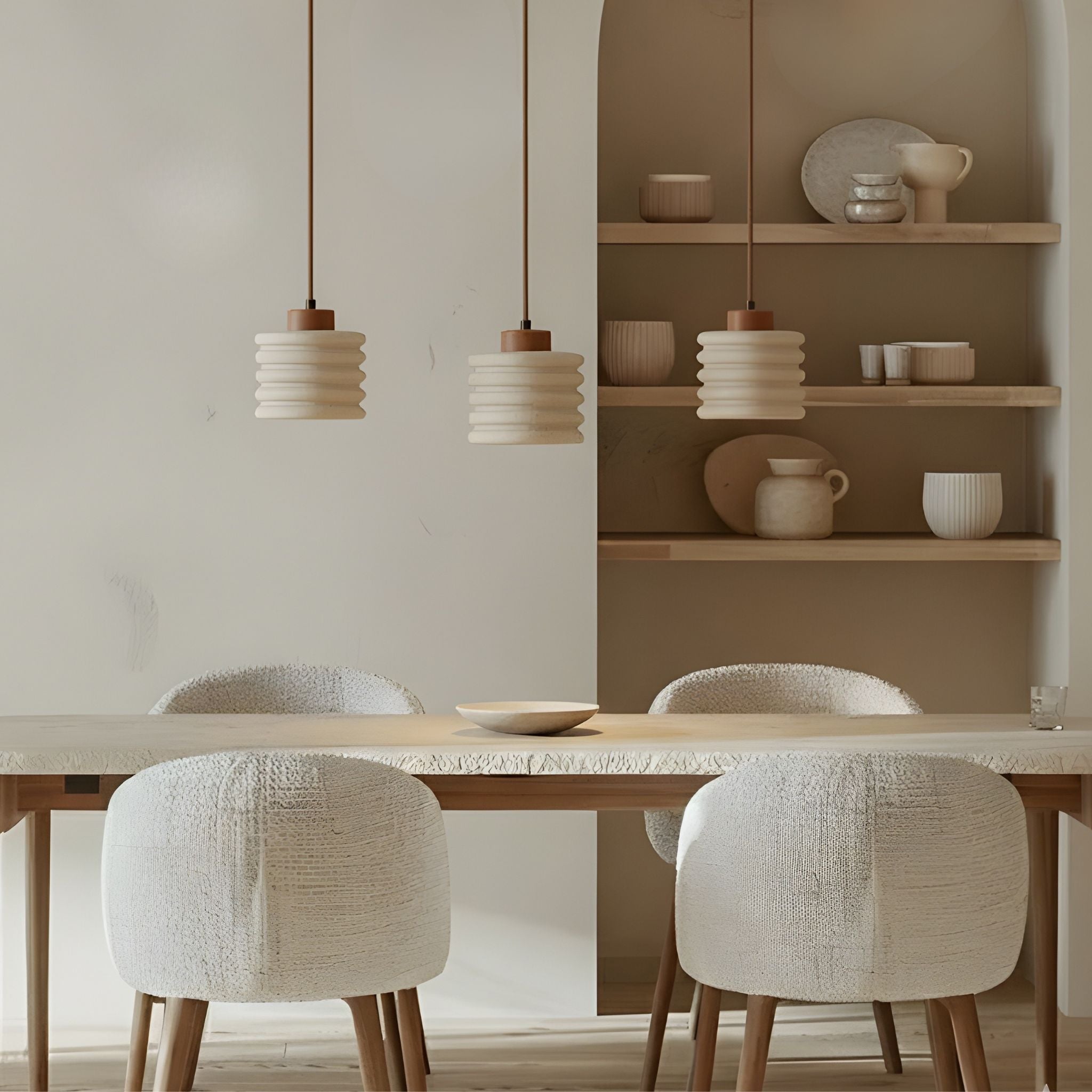 Travertin Hängelampe Klein Ø12 cm, Pendelleuchte Stein & Holz Beige