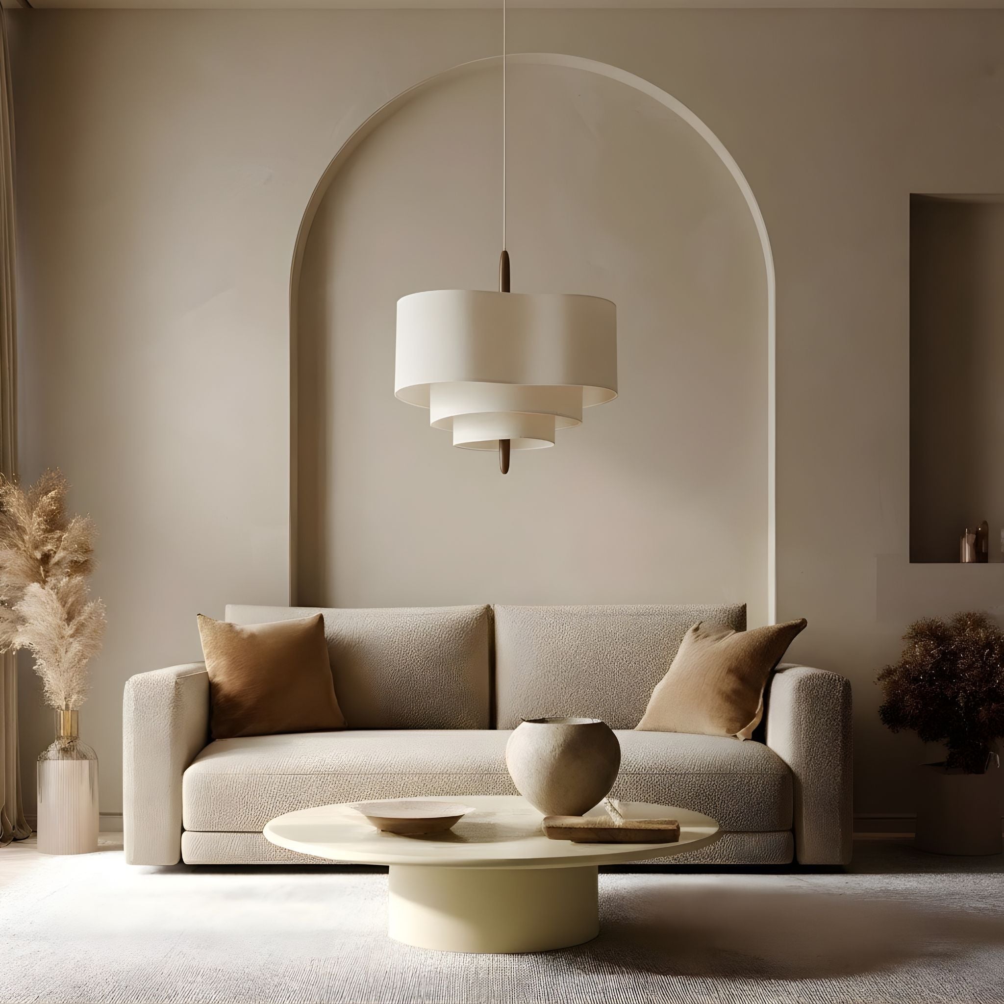 Stoff Pendelleuchte rund beige, Hängeleuchte Stoff modern
