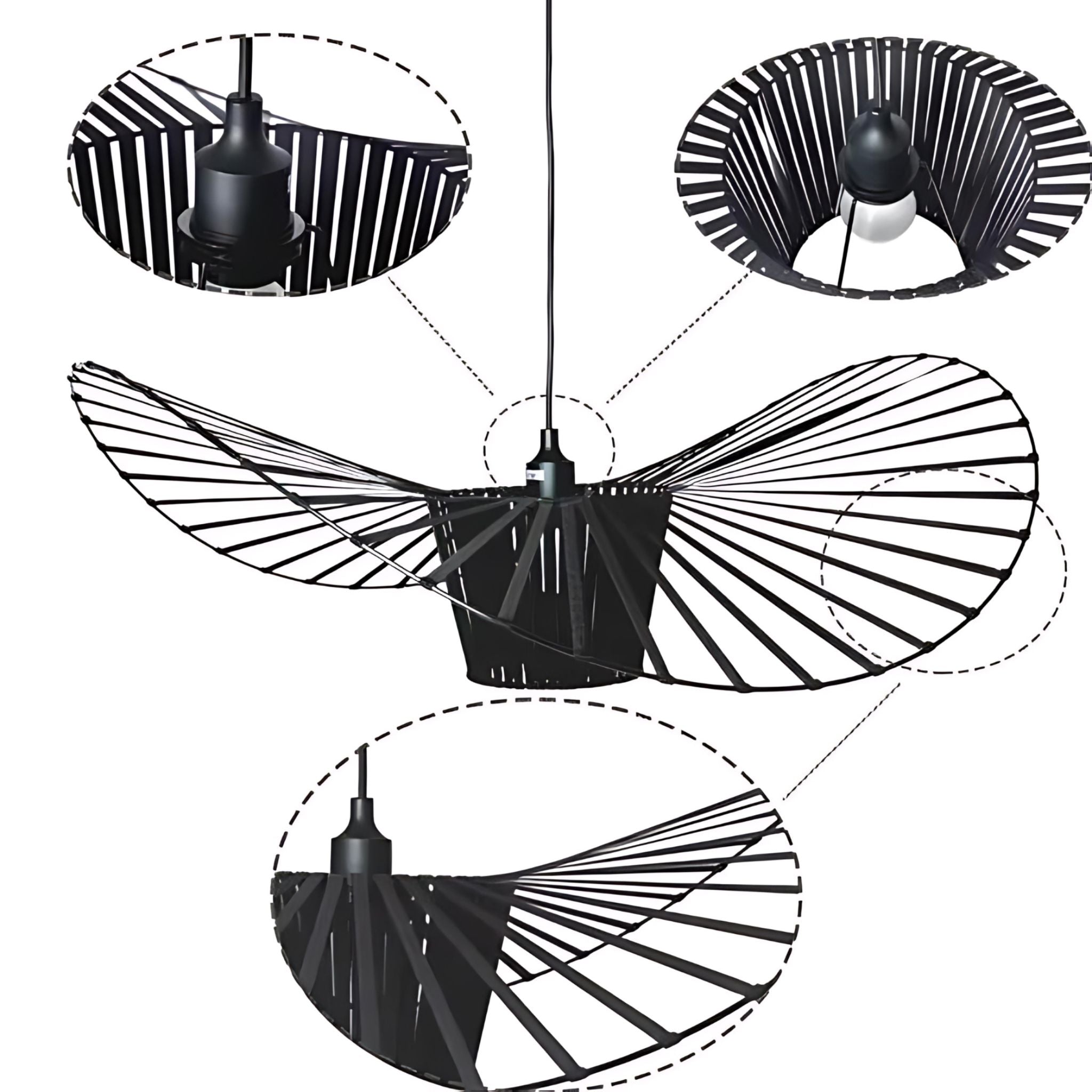 Große Pendelleuchte rund, Design Hängeleuchte Fiberglas schwarz