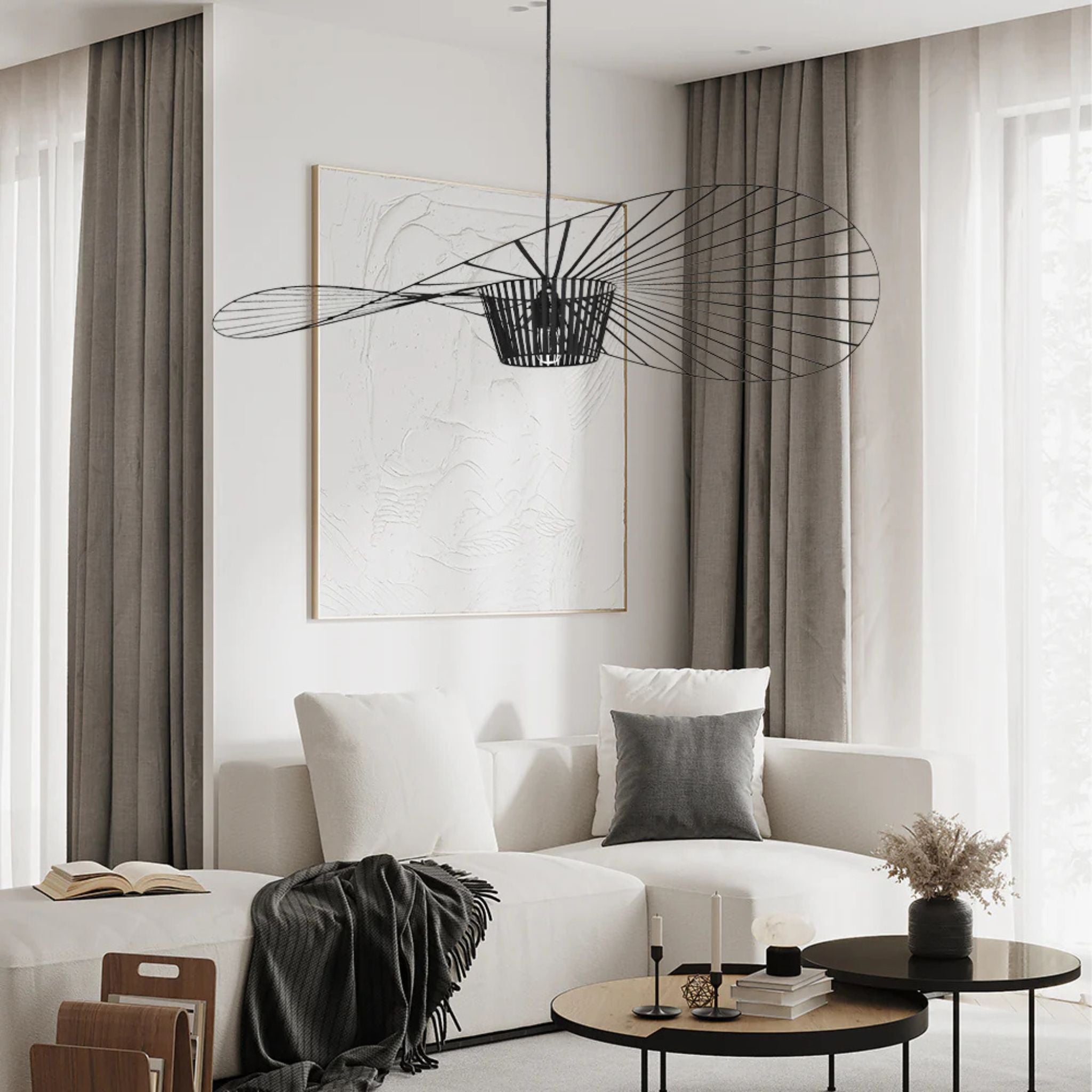 Große Pendelleuchte rund, Design Hängeleuchte Fiberglas schwarz