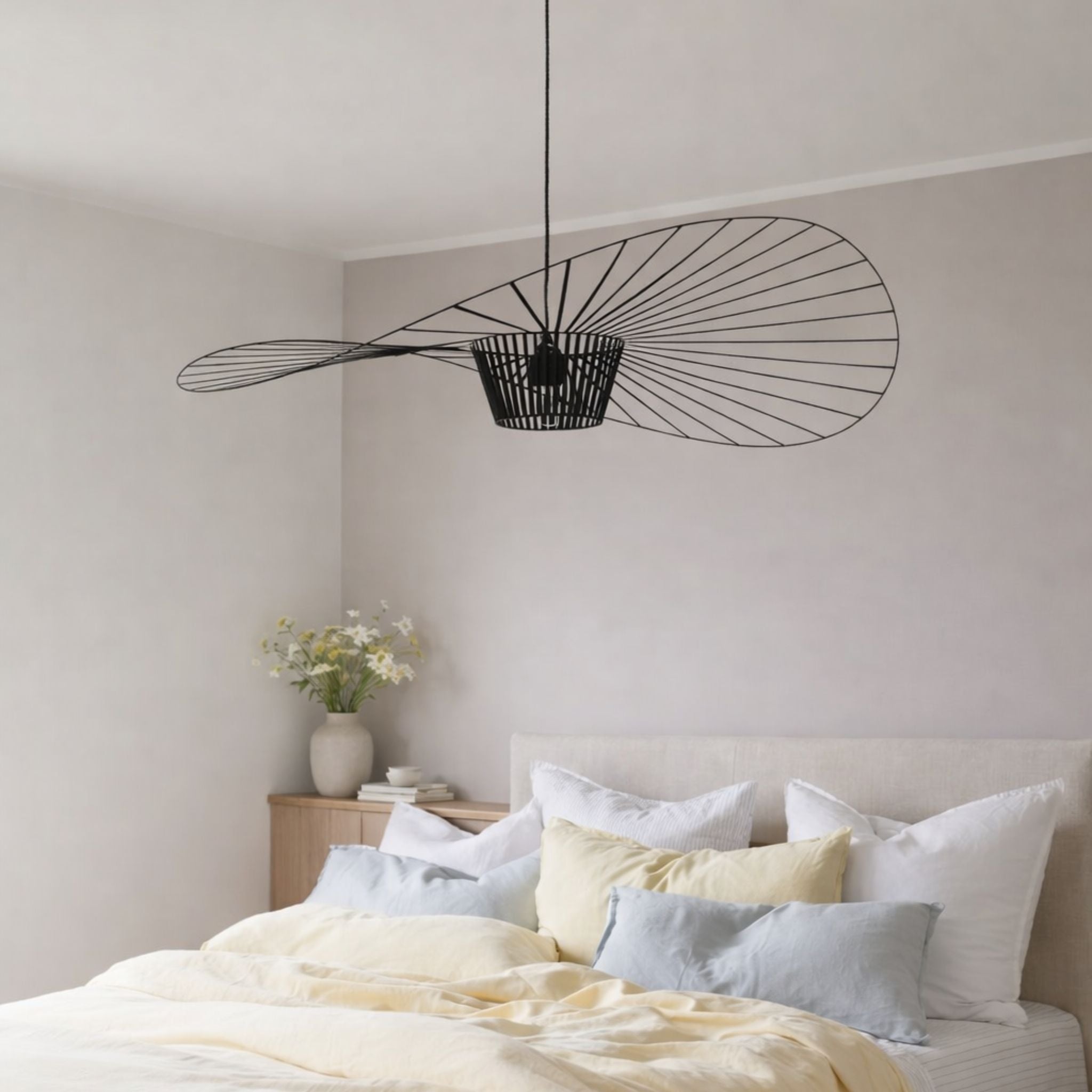 Große Pendelleuchte rund, Design Hängeleuchte Fiberglas schwarz