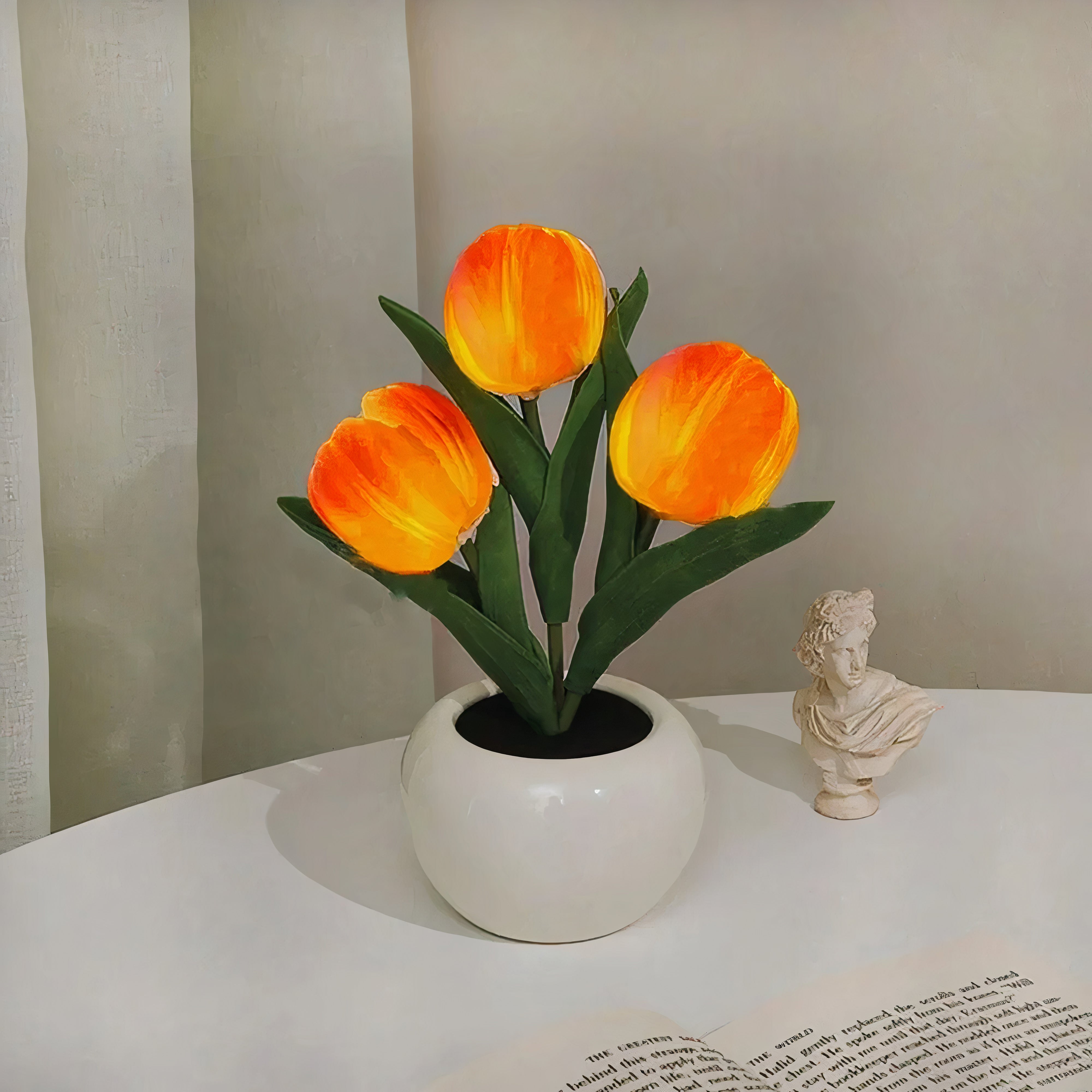 Tulpen Nachtlicht LED, Blumen Tischlampe kabellos
