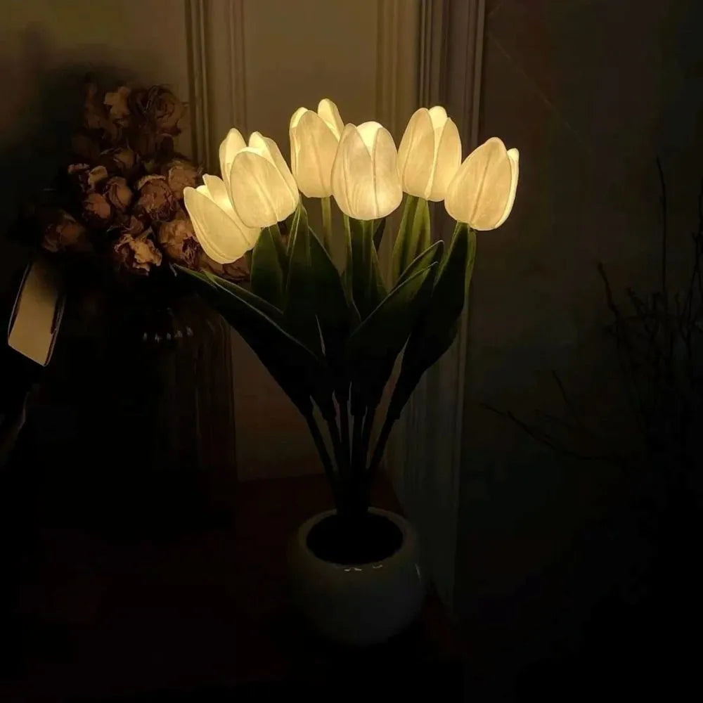 Tulpen Nachtlicht LED, Blumen Tischlampe kabellos