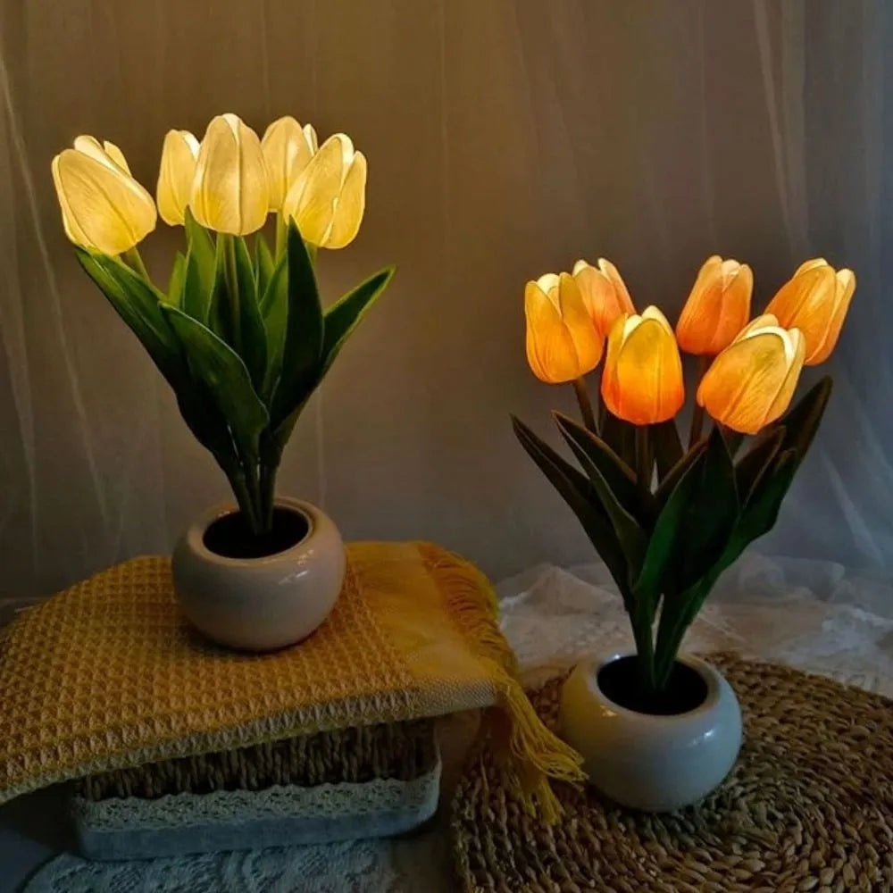 Tulpen Nachtlicht LED, Blumen Tischlampe kabellos