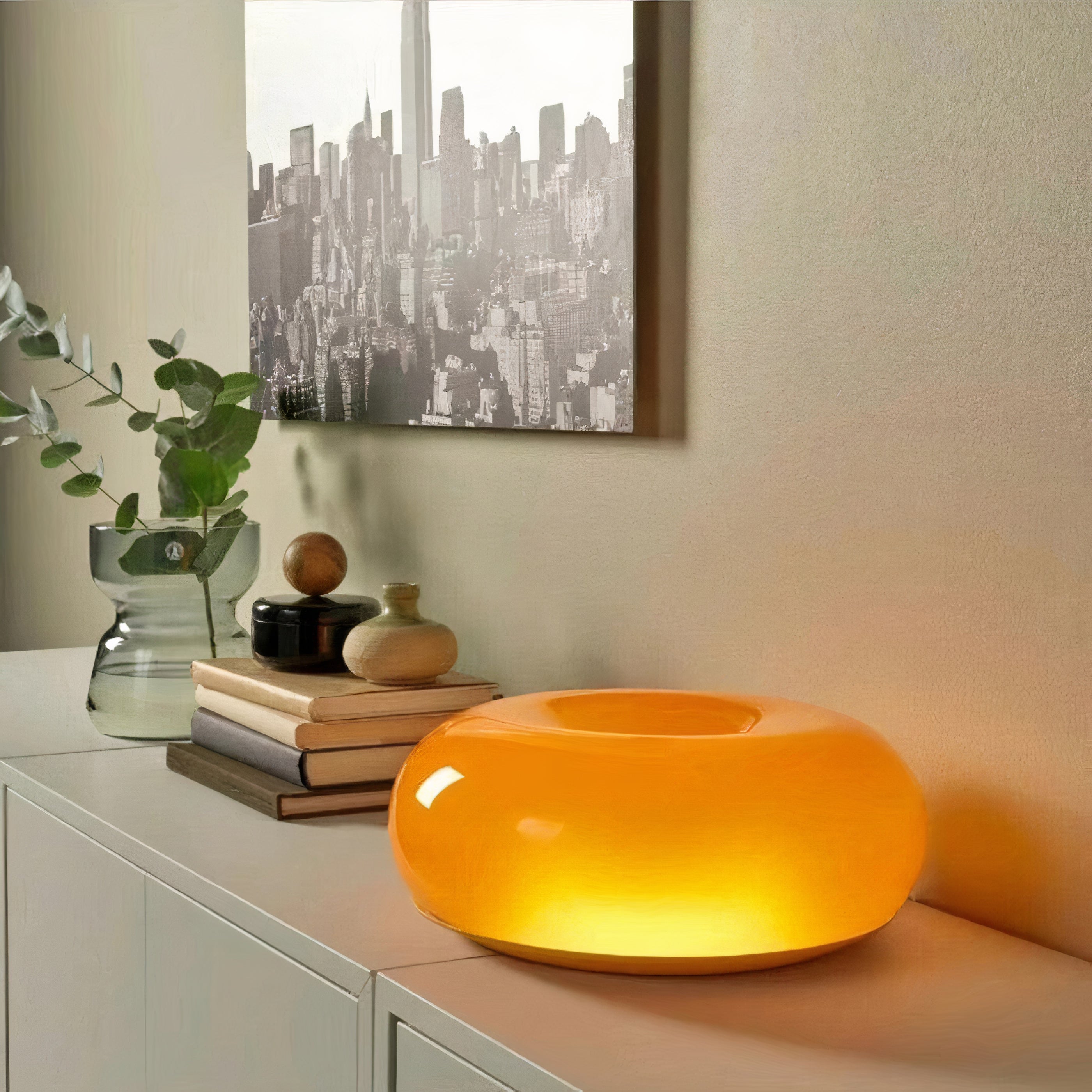 Bauhaus Tischlampe LED dimmbar, Glas Ring Tischleuchte