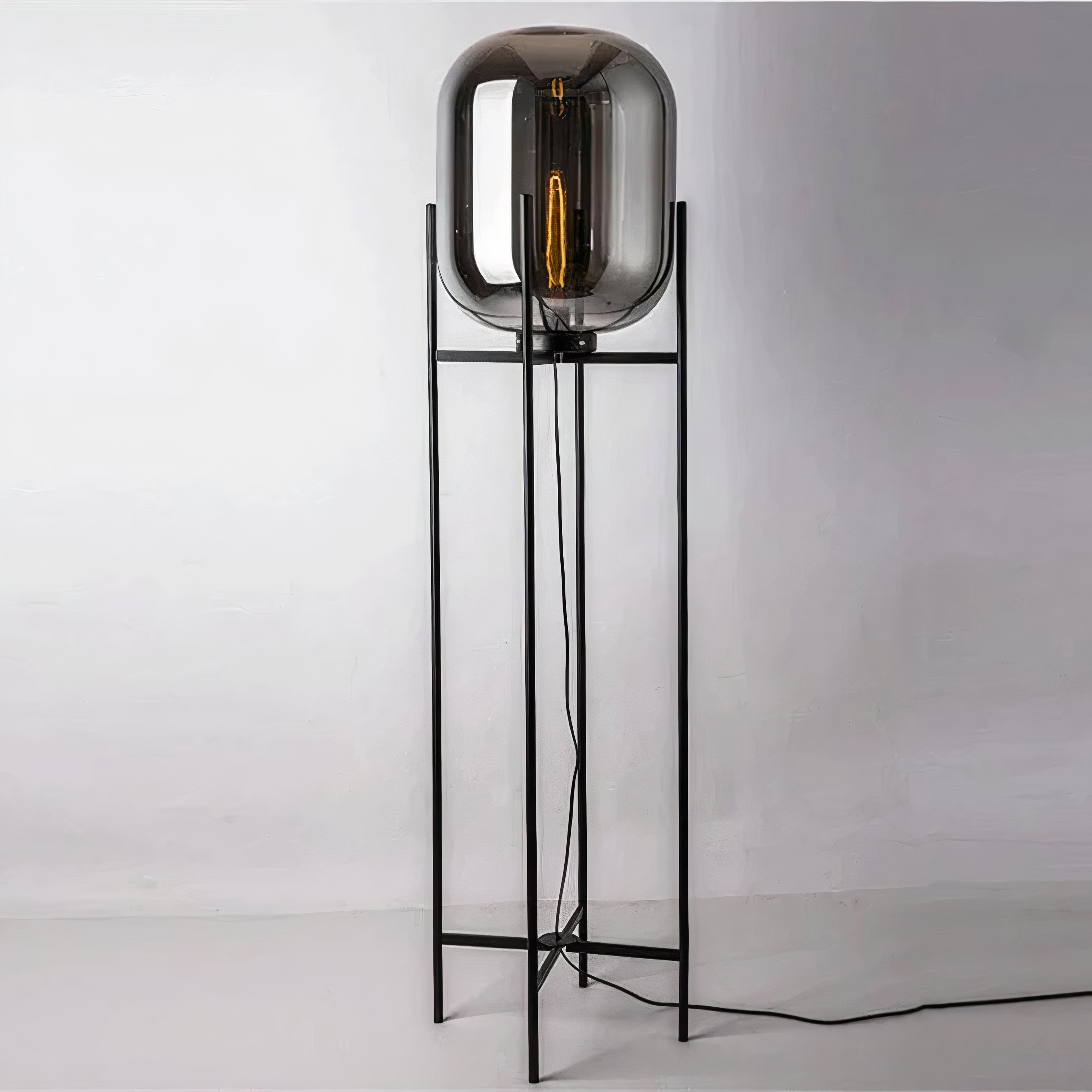 Stehlampe Glas Schwarz, Design Stehleuchte E27 Amber/Smoke 100/140 cm