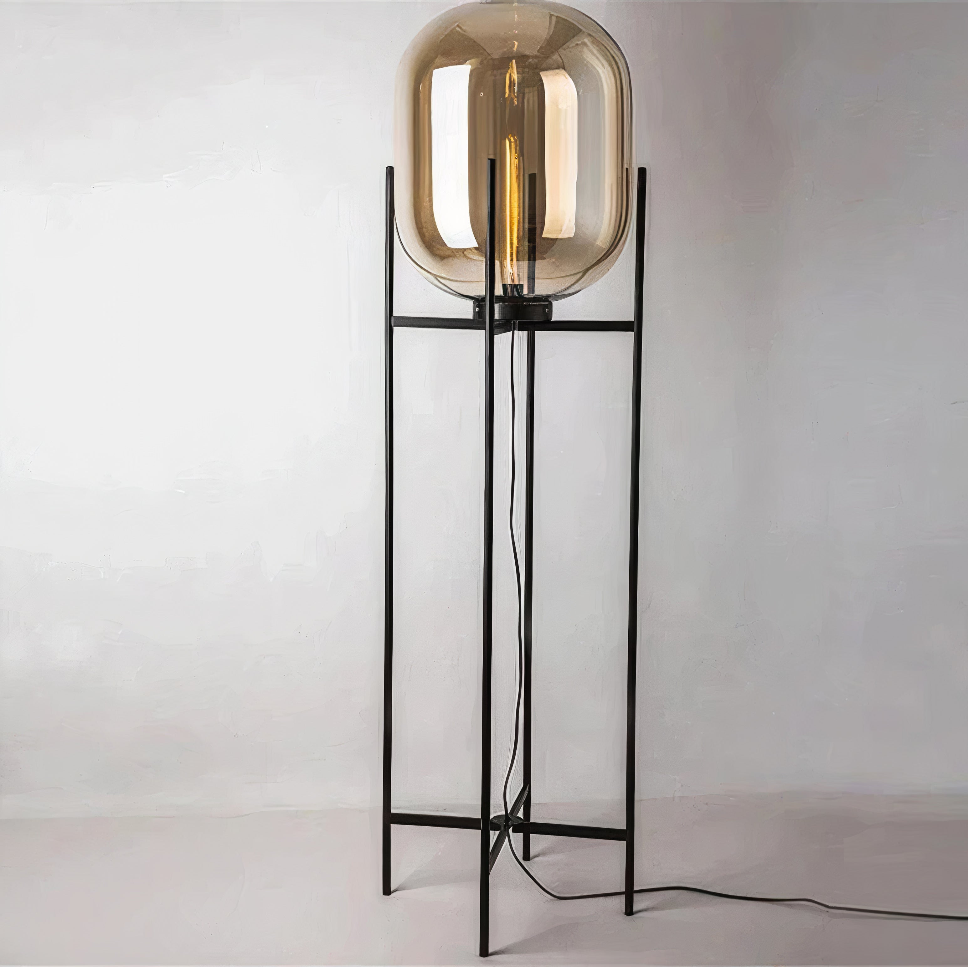 Stehlampe Glas Schwarz, Design Stehleuchte E27 Amber/Smoke 100/140 cm