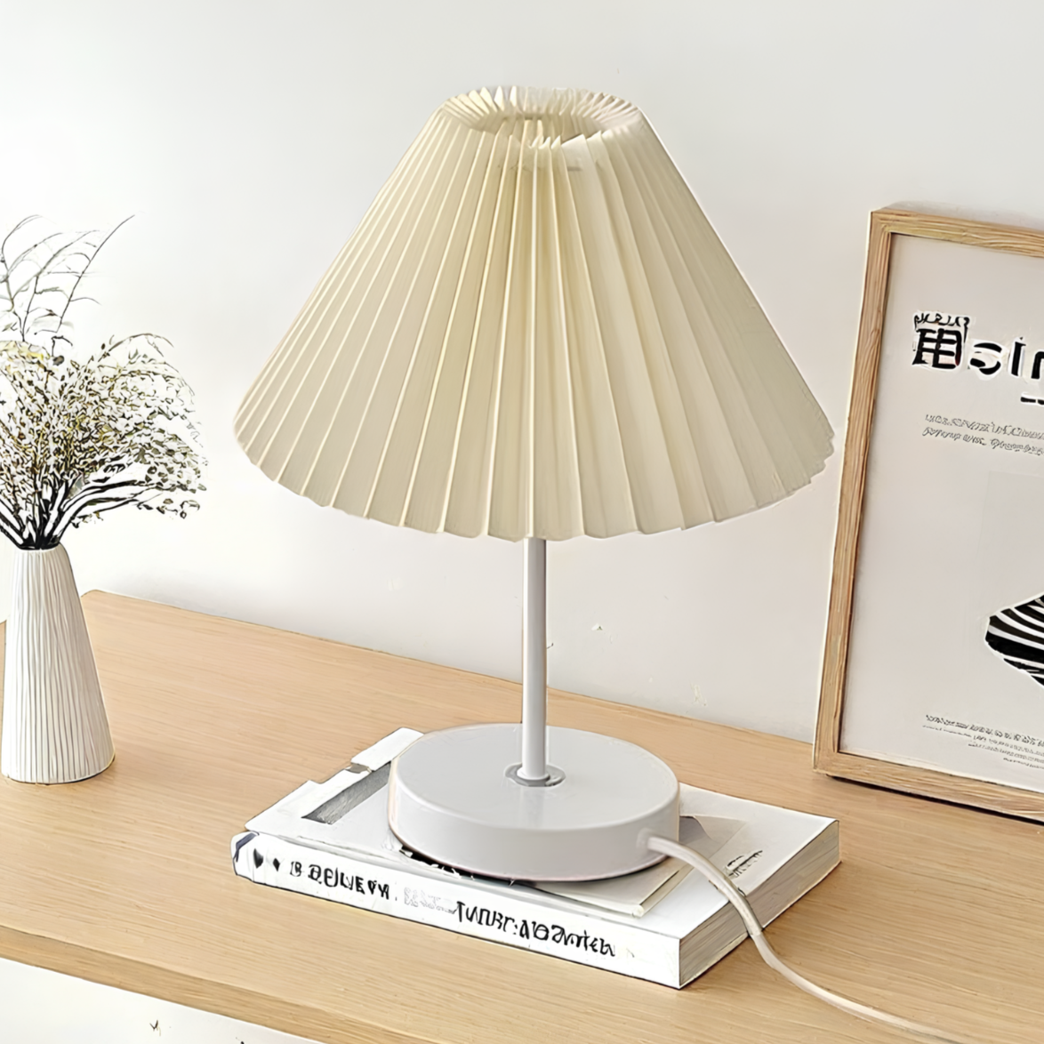 LED Tischlampe Stoffschirm dimmbar, Tischleuchte USB