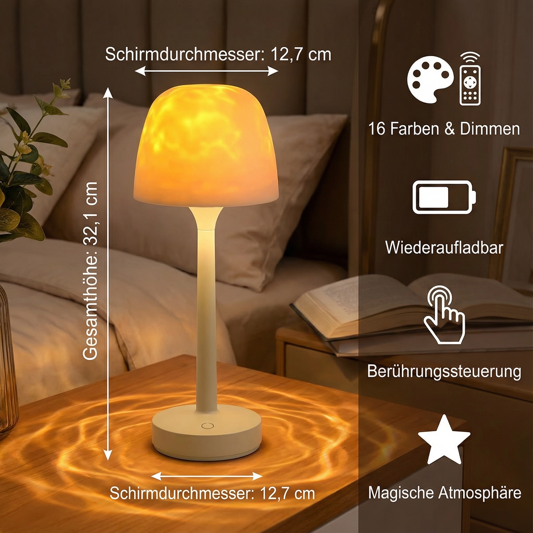 LED Tischlampe Farbwechsel, Dimmbare RGB Tischleuchte